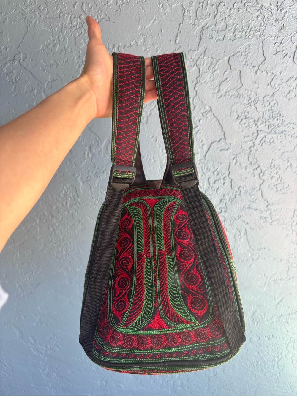 Embroidered Red & Green Mini Backpack - Picture 9 of 12